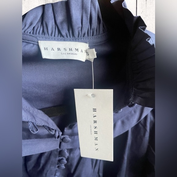 Harshman’s Fiona Cotton Dress Dark Navy Long Puff Sleeves Size Small NWT - Picture 7 of 7